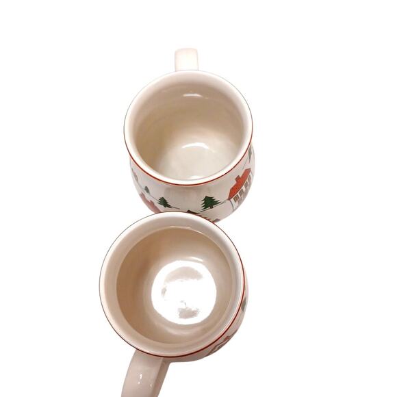 2 Cups Jamestown China Joy of Christmas Coffee Mug Winter Trees Sleigh Ceramic - Picture 8 of 11